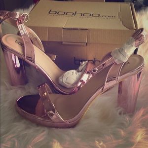Metallic pink sandal heel from Boohoo. Never worn
